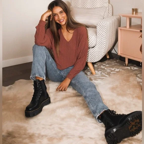 Style Forecast Rust Red Ribbed Sweater Top size XS - Picture 3 of 8